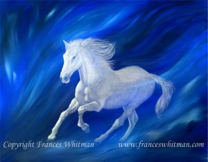 An intuitve art painting in  acrylics entitled 'Ghost' by artist Frances Whitman-medium